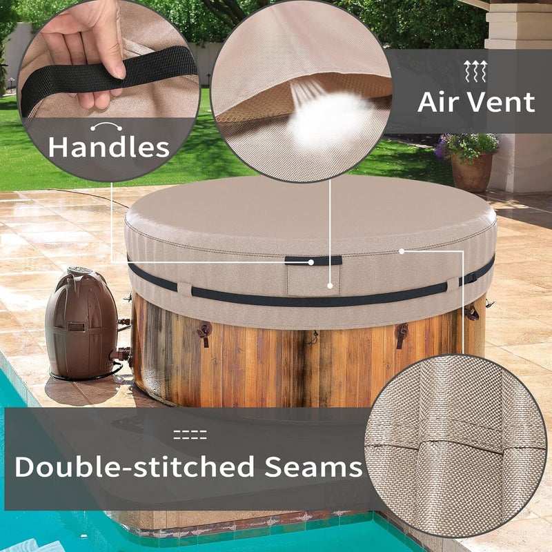 AKEfit Round Hot Tub Cover, 600D Polyester Waterproof for Hot Tub, UV Protection & Windproof, 83''x 20'', Brown - Image 5